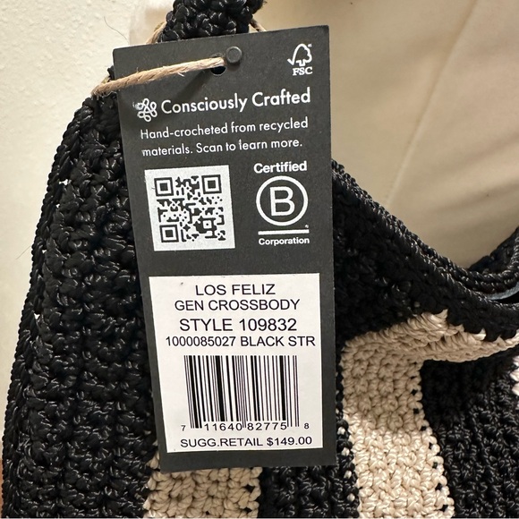 The Sak Los Feliz Crochet Medium Black and Cream Striped Crossbody Bag - Picture 3 of 5